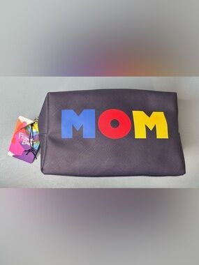 French bull Mom Lettering zipper Cosmetic Pouch - Navy with Blue, Red & Yellow